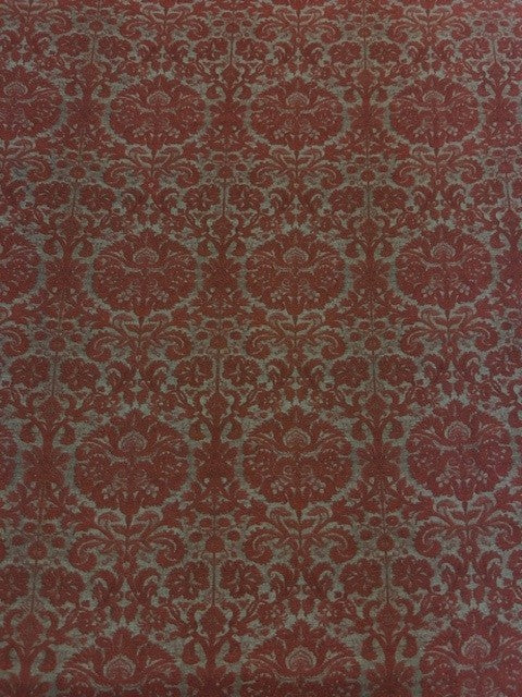 Red & Taupe Damask Floral Block Design Print - 100% Polyester - 150cms Wide