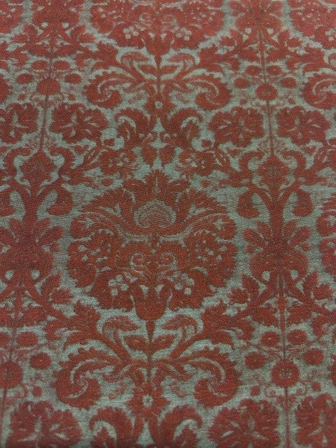 Red & Taupe Damask Floral Block Design Print - 100% Polyester - 150cms Wide