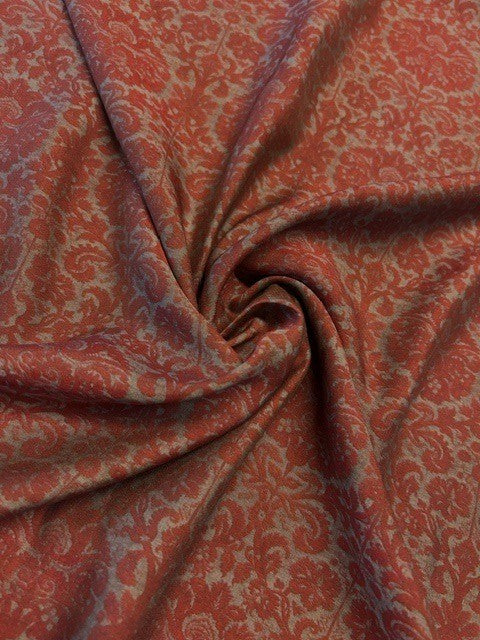Red & Taupe Damask Floral Block Design Print - 100% Polyester - 150cms Wide