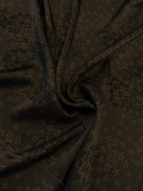 Taupe Tonal Layered Floral Print on Chocolate Brown Base  - 100% Polyester - 150cms Wide