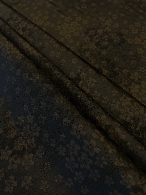 Taupe Tonal Layered Floral Print on Chocolate Brown Base  - 100% Polyester - 150cms Wide