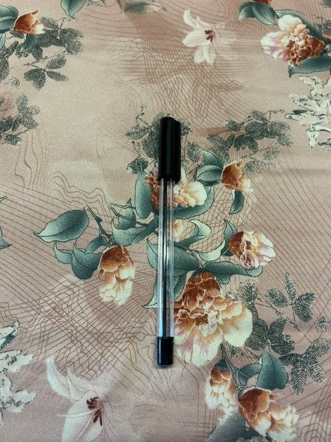 Pink Printed Floral With Grey Leaves Muted Pink & Peach Blossoms - 100% Polyester - 150cms Wide