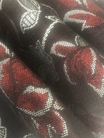 Burgundy Lurex Flower Jacquard on Sage Green/Black