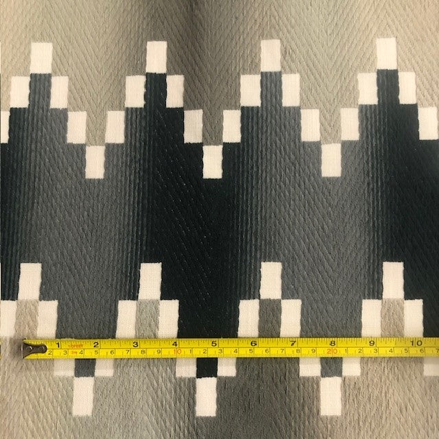 Slate Grey & Silver Block Design on Herringbone Weave Furnishing