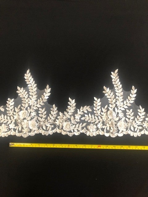 Ivory Laser Cut Floral Trim with Sequins 25cm Wide