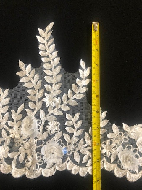 Ivory Laser Cut Floral Trim with Sequins 25cm Wide