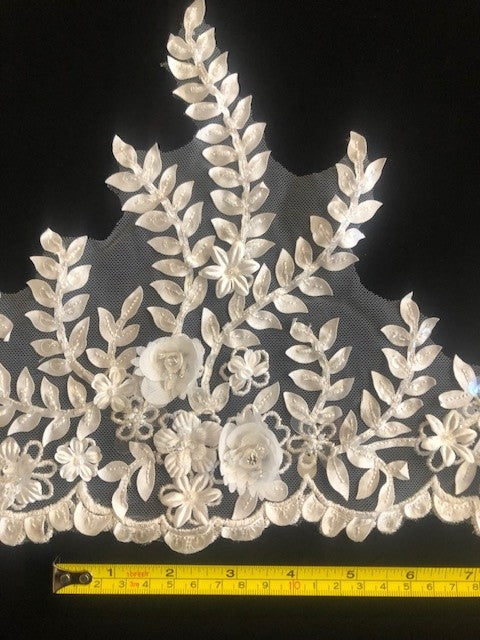 Ivory Laser Cut Floral Trim with Sequins 25cm Wide