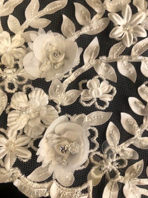 Ivory Laser Cut Floral Trim with Sequins 25cm Wide