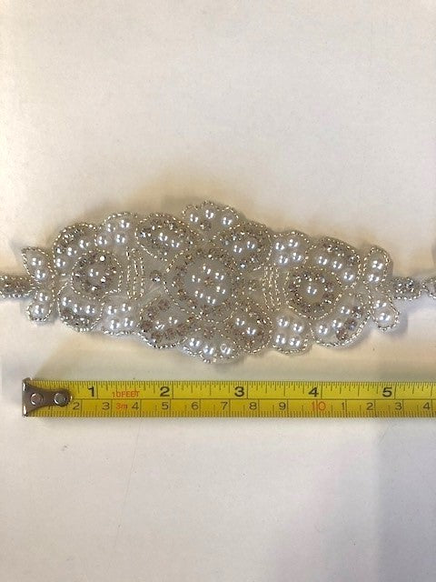 Crystal Beaded Trim/Applique with Pearls 5cm Wide