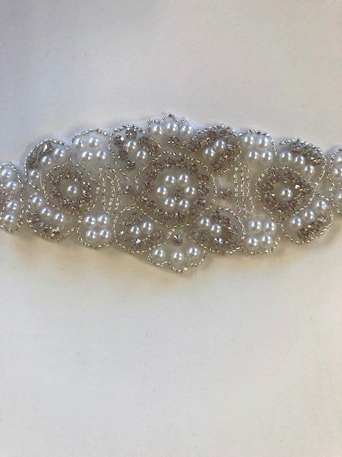 Crystal Beaded Trim/Applique with Pearls 5cm Wide