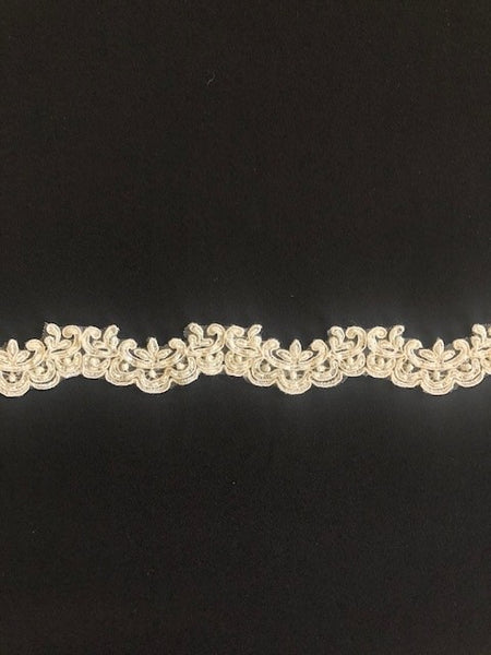 Ivory Corded & Beaded Trim with Pearls, 3cm Wide