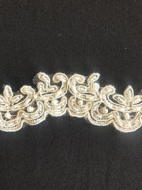 Ivory Corded & Beaded Trim with Pearls, 3cm Wide