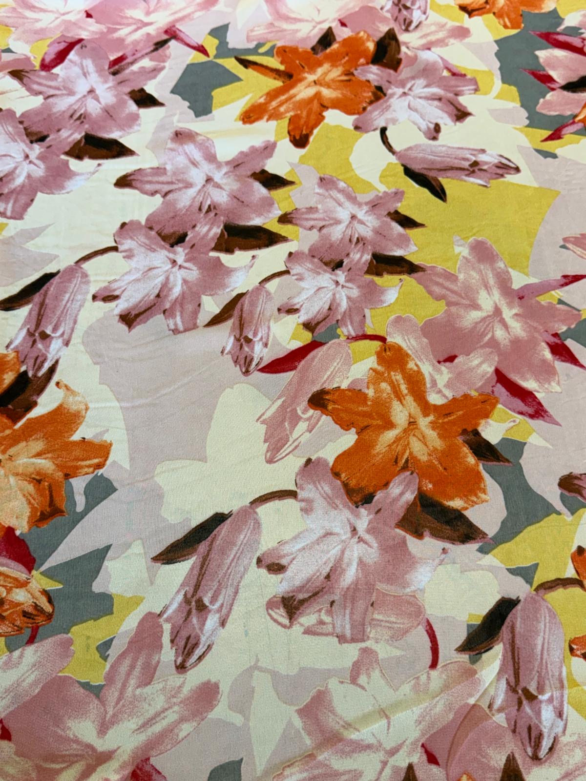 Ivory Warm Floral Printed Chiffon Fabric | Elegant Occasion Wear & Layering Fabric
