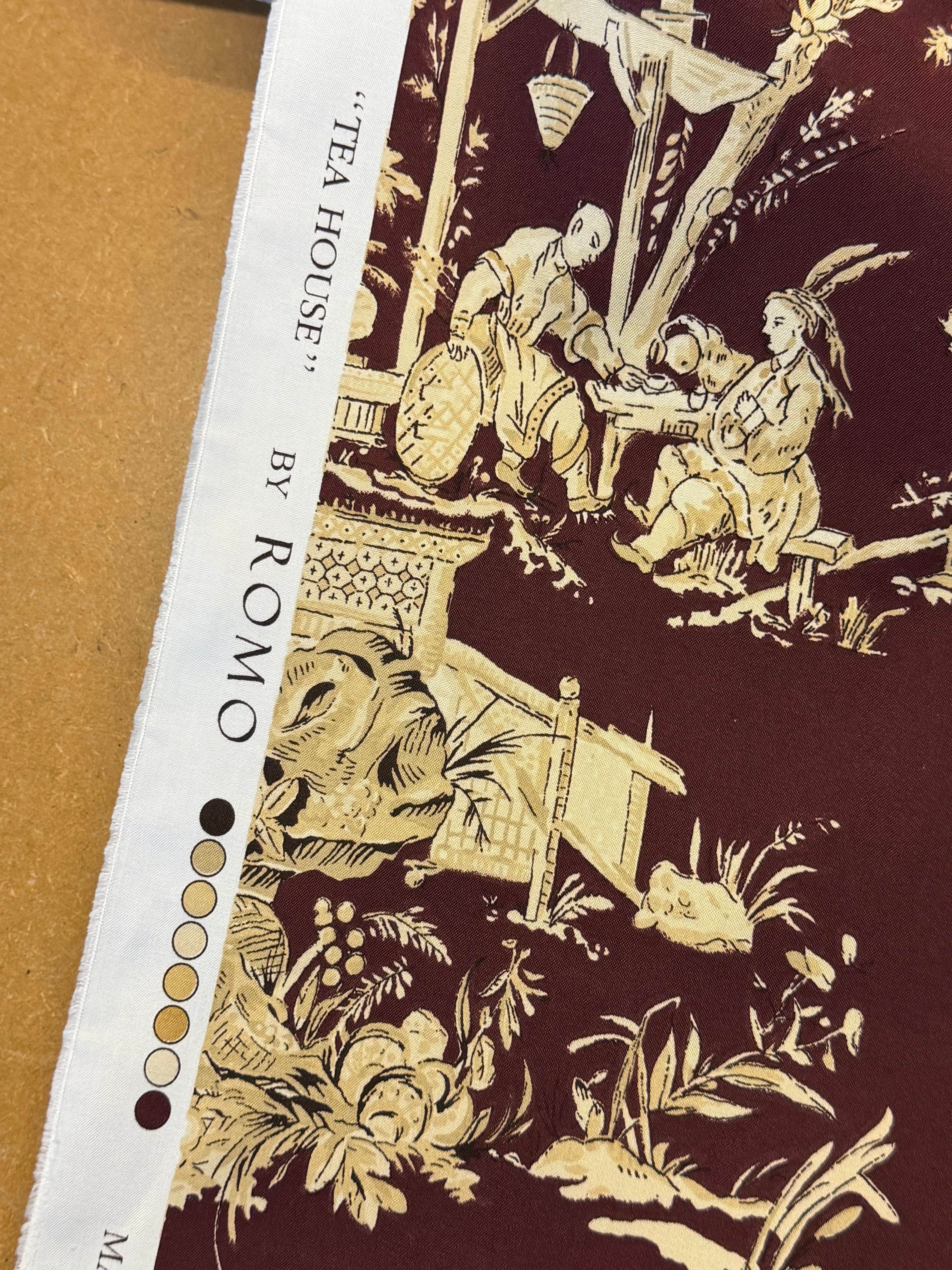 Tea House Furnishing Fabric by Romo – Burgundy Oriental Print