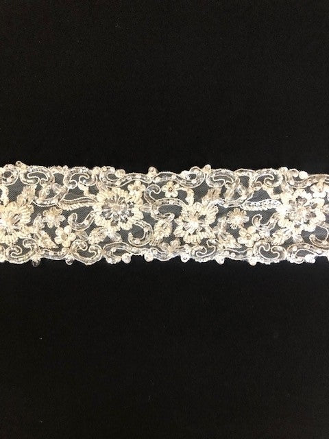 Ivory Beaded & Pearl Trim 8cm wide