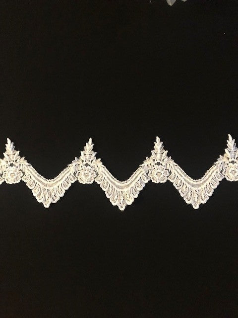 Ivory Lace Embroidery Scalloped Trim with Pearl