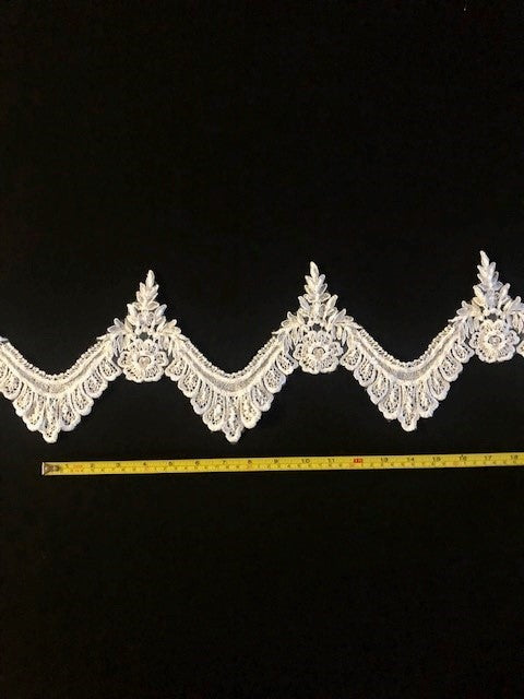 Ivory Lace Embroidery Scalloped Trim with Pearl