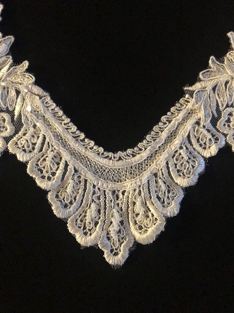 Ivory Lace Embroidery Scalloped Trim with Pearl
