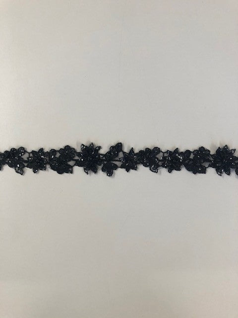Black Sequin & Beaded Trim 3cm Wide