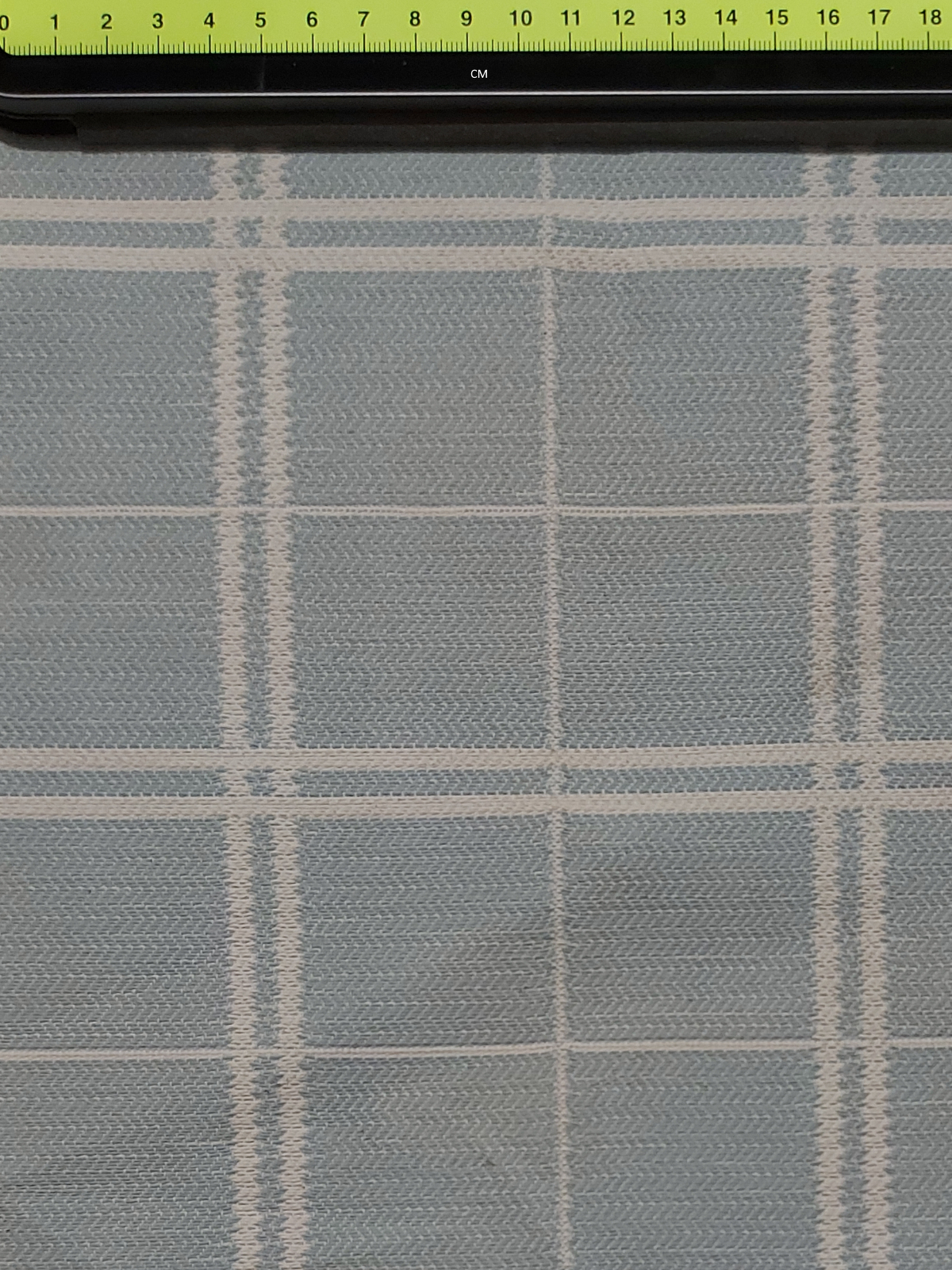 Pastel Duck Egg Check With Chevron Weave. Fire Retardant Finish