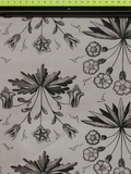 Charcoal On Ivory Floral Sprigs On Linen/Cotton