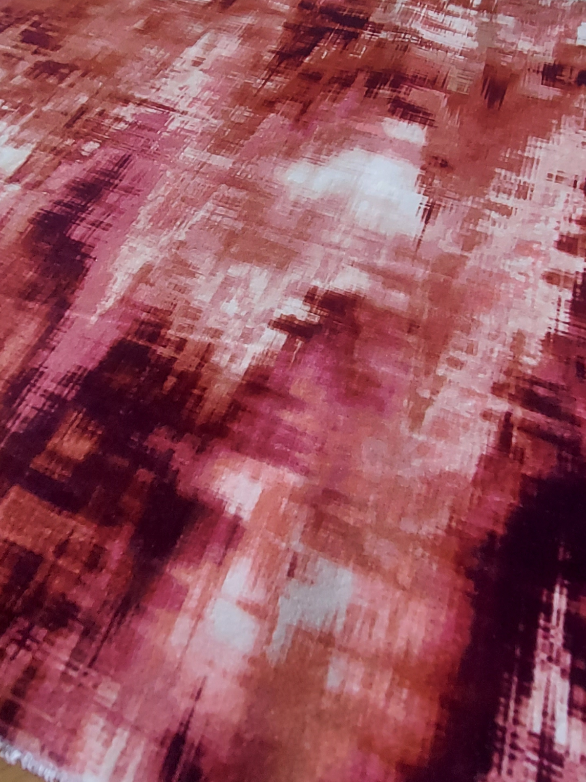 Burgundy Distorted Velvet Print "HARLEQUIN - DISTORTION"