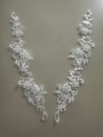 Ivory Embroidered & Beaded Applique, 25cm Long, Sold as Pairs