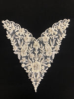 Ivory Embroidered Lace, Beaded & Crystal Sequin Neckline Motif
