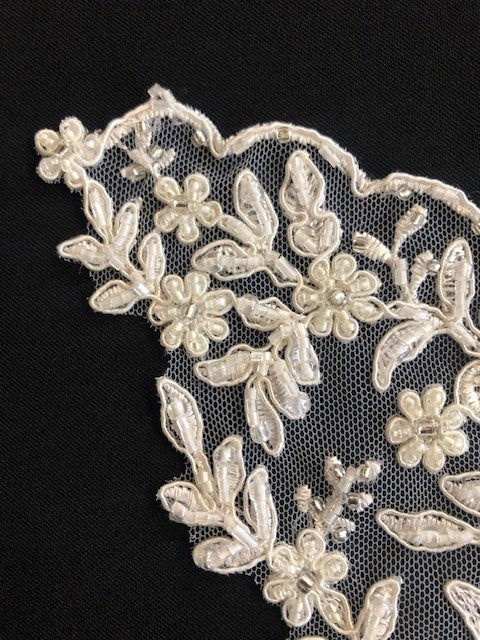 Ivory Embroidered Lace, Beaded & Crystal Sequin Neckline Motif