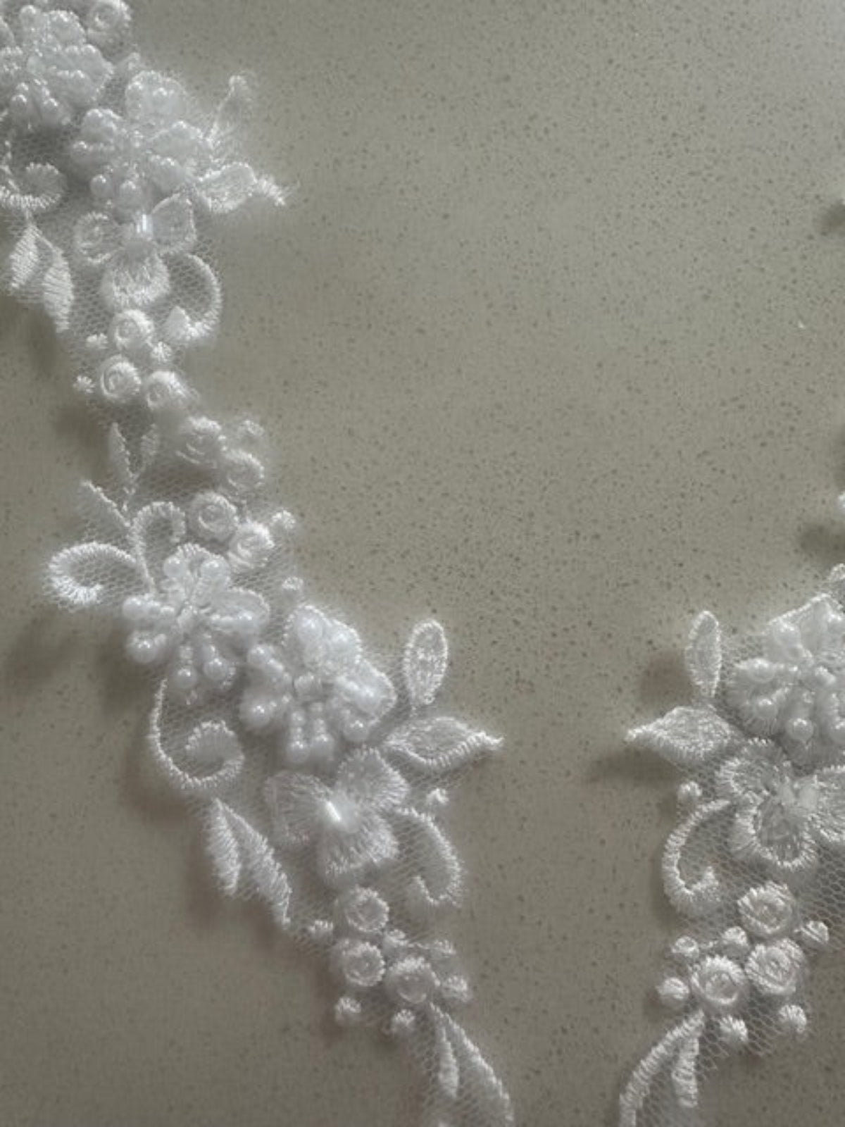 Ivory Embroidered & Beaded Applique, 25cm Long, Sold as Pairs