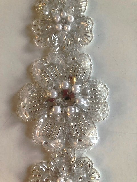 Ivory Crystal Beaded Applique with Pearls