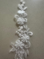Ivory Embroidered & Beaded Applique, 25cm Long, Sold as Pairs