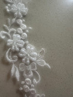 Ivory Embroidered & Beaded Applique, 25cm Long, Sold as Pairs