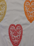 Orange/Lime/Cerise Heart Embroidery on Ivory Cotton