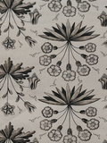 Charcoal On Ivory Floral Sprigs On Linen/Cotton