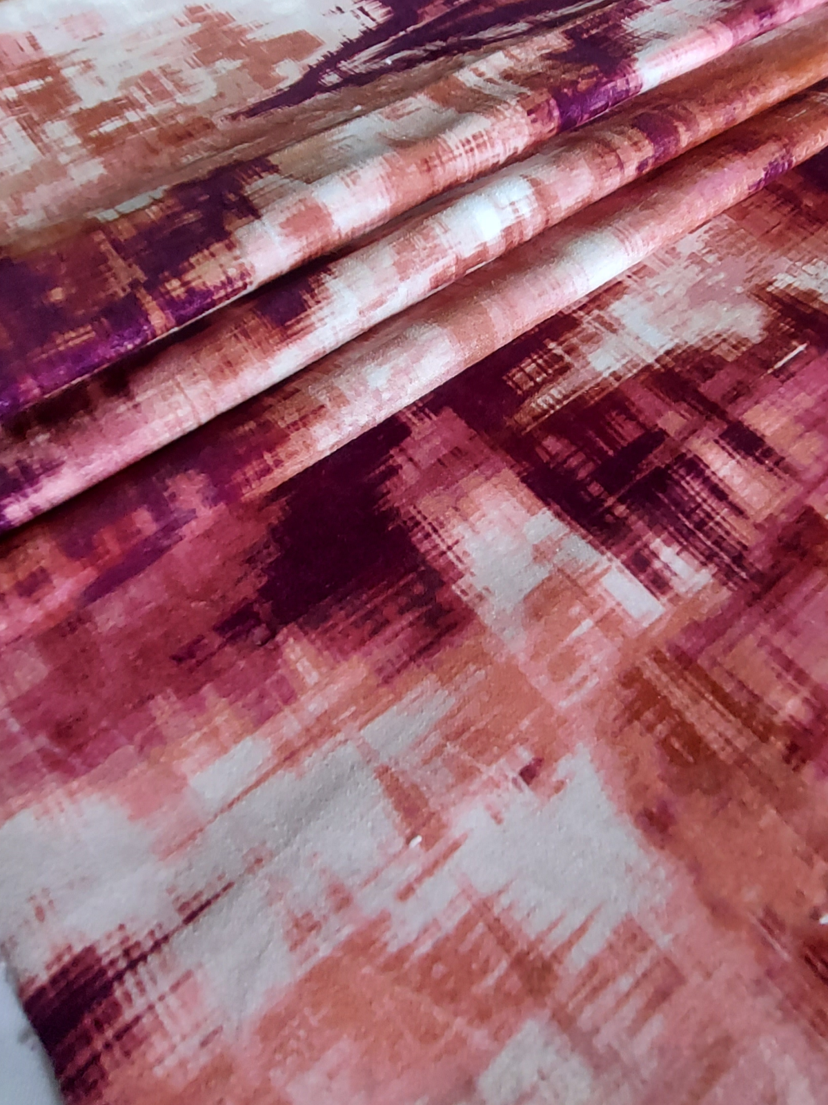 Burgundy Distorted Velvet Print "HARLEQUIN - DISTORTION"