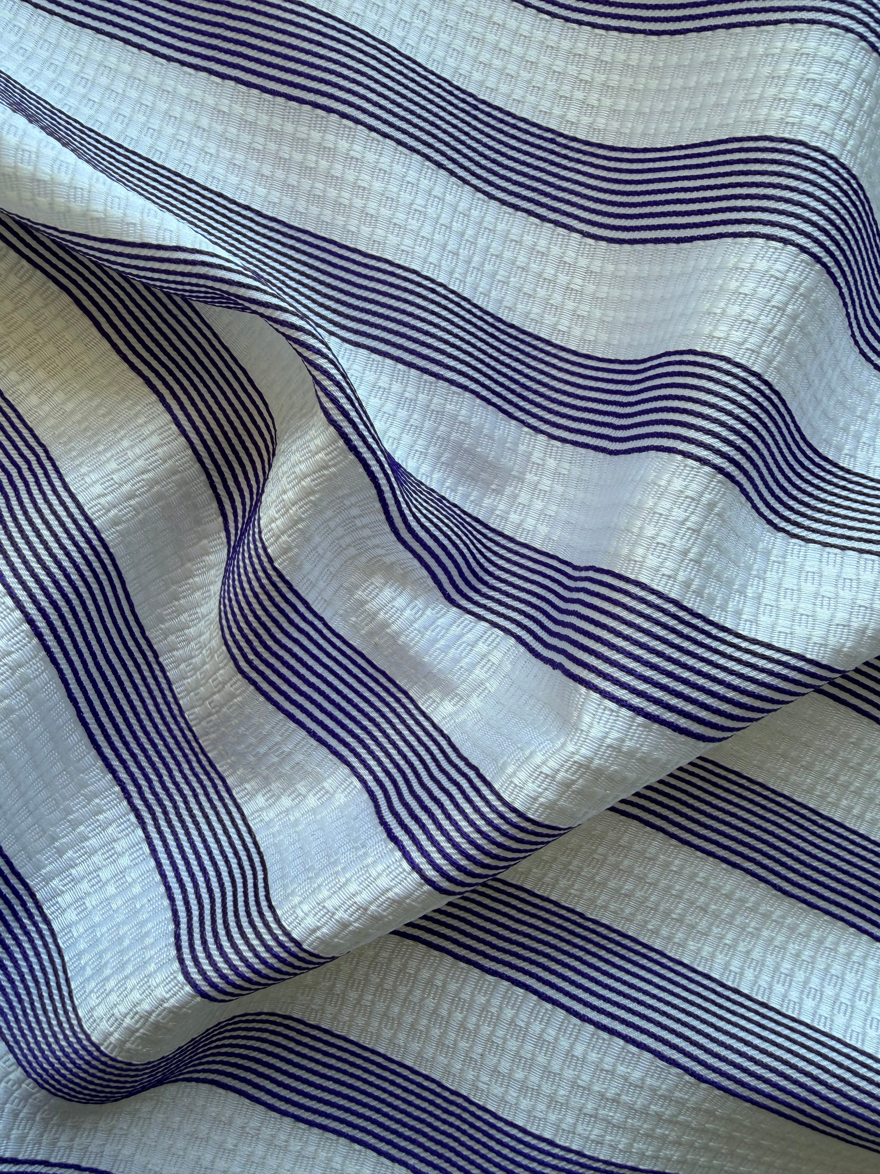 White Textured Fabric with Purple Stripes – 130 cm Wide, German Woven