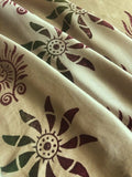 Burgundy & Green Floral Motif Print on Cream Silk Satin