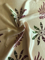 Burgundy & Green Floral Motif Print on Cream Silk Satin