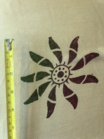 Burgundy & Green Floral Motif Print on Cream Silk Satin