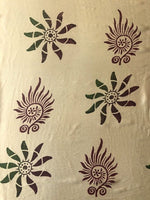 Burgundy & Green Floral Motif Print on Cream Silk Satin