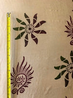 Burgundy & Green Floral Motif Print on Cream Silk Satin