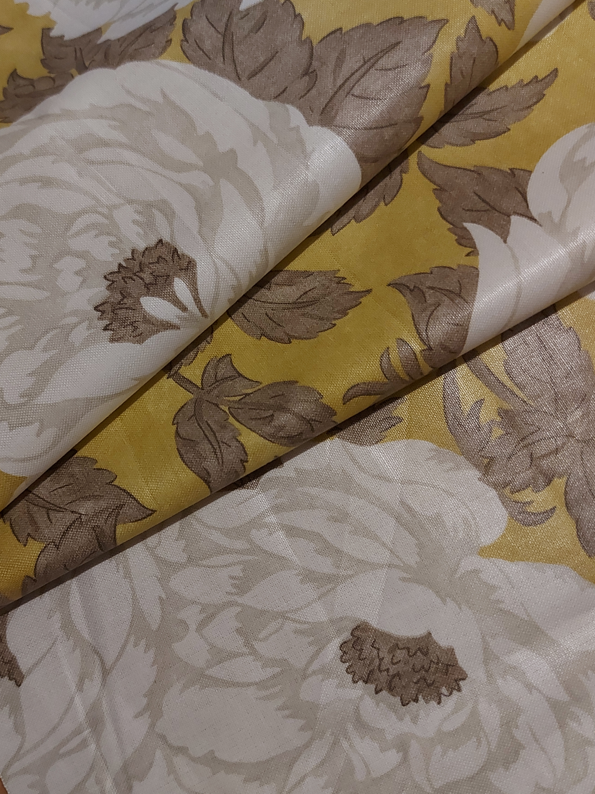 White Rose on Mustard/Mink Crisp Cotton