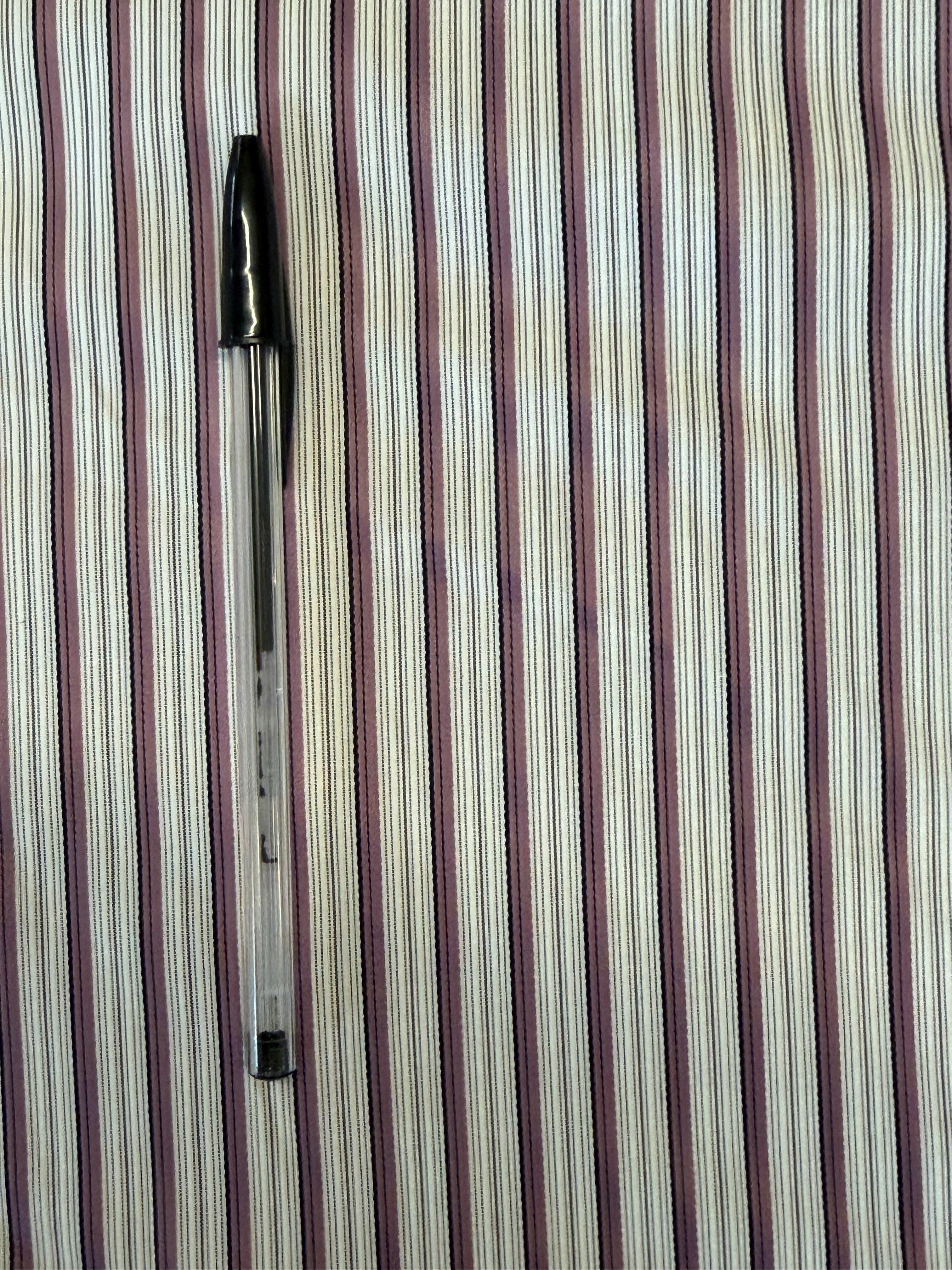 White Cotton Shirting Fabric with Plum & Black Stripes