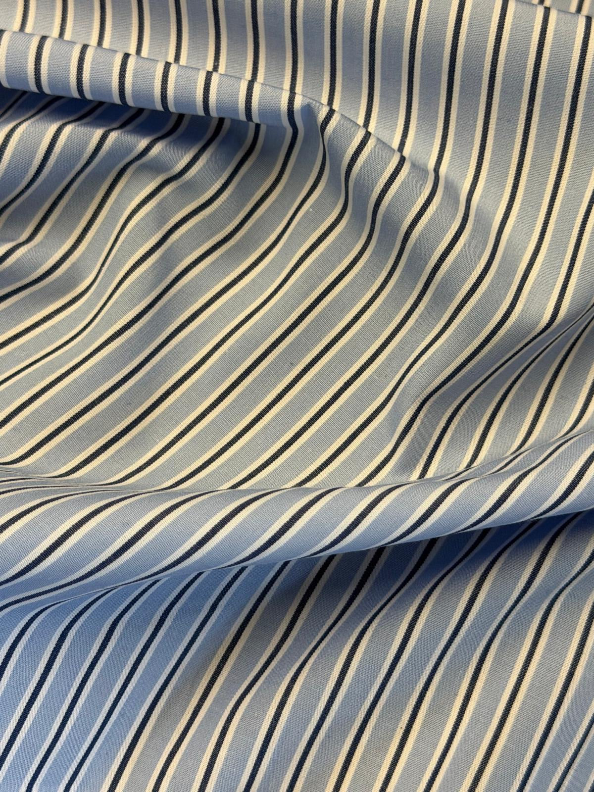 Blue Pinstripe Cotton Fabric | Black & White Stripe Shirting & Businesswear Fabric