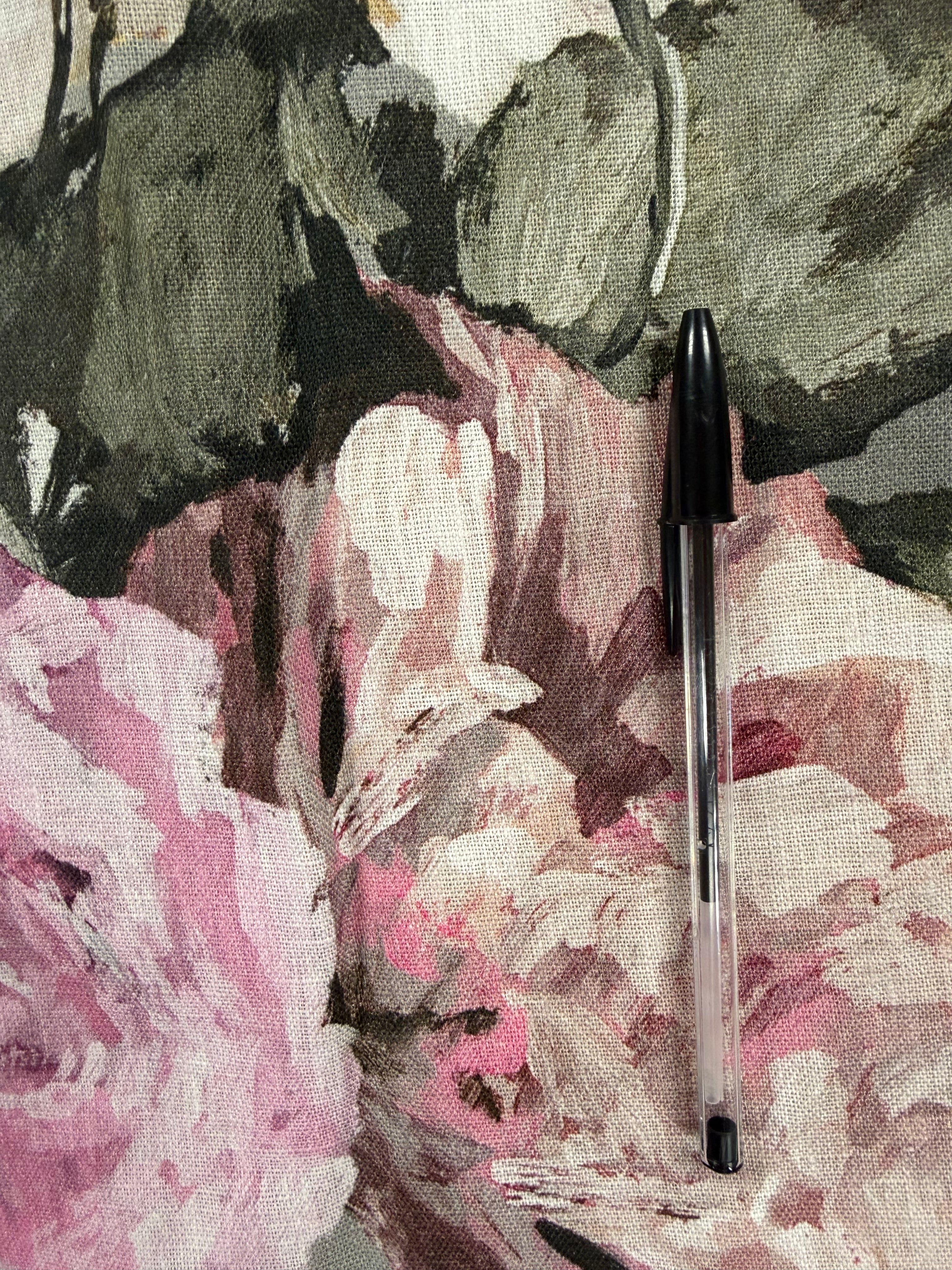 Botanical Printed Linen Fabric – Pink & Blue Floral Ombre – 140cm Wide