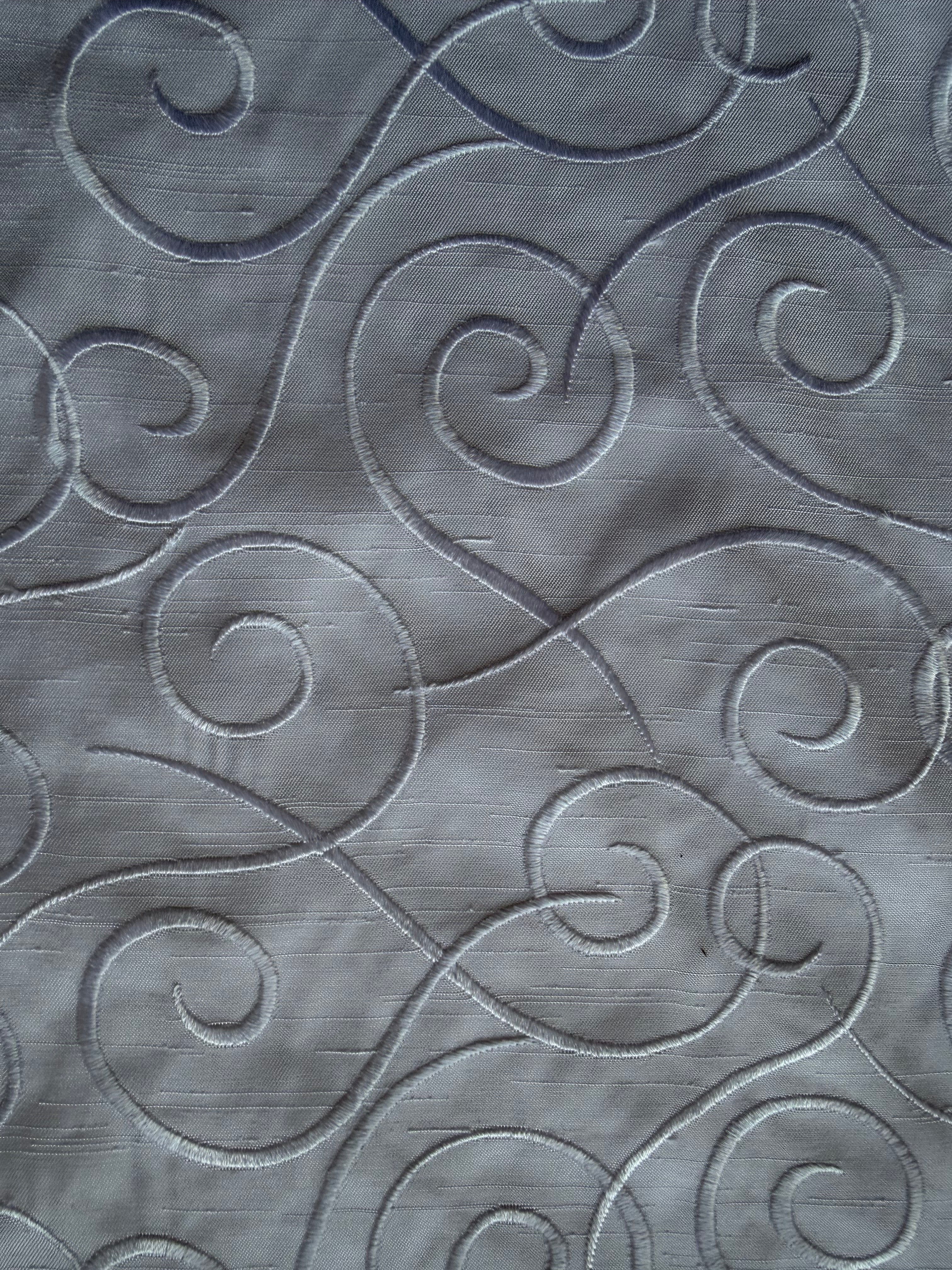 Austrian Embroidered Satin-Backed Dupion Fabric – White on White Swirl Design | 112 cm Wide