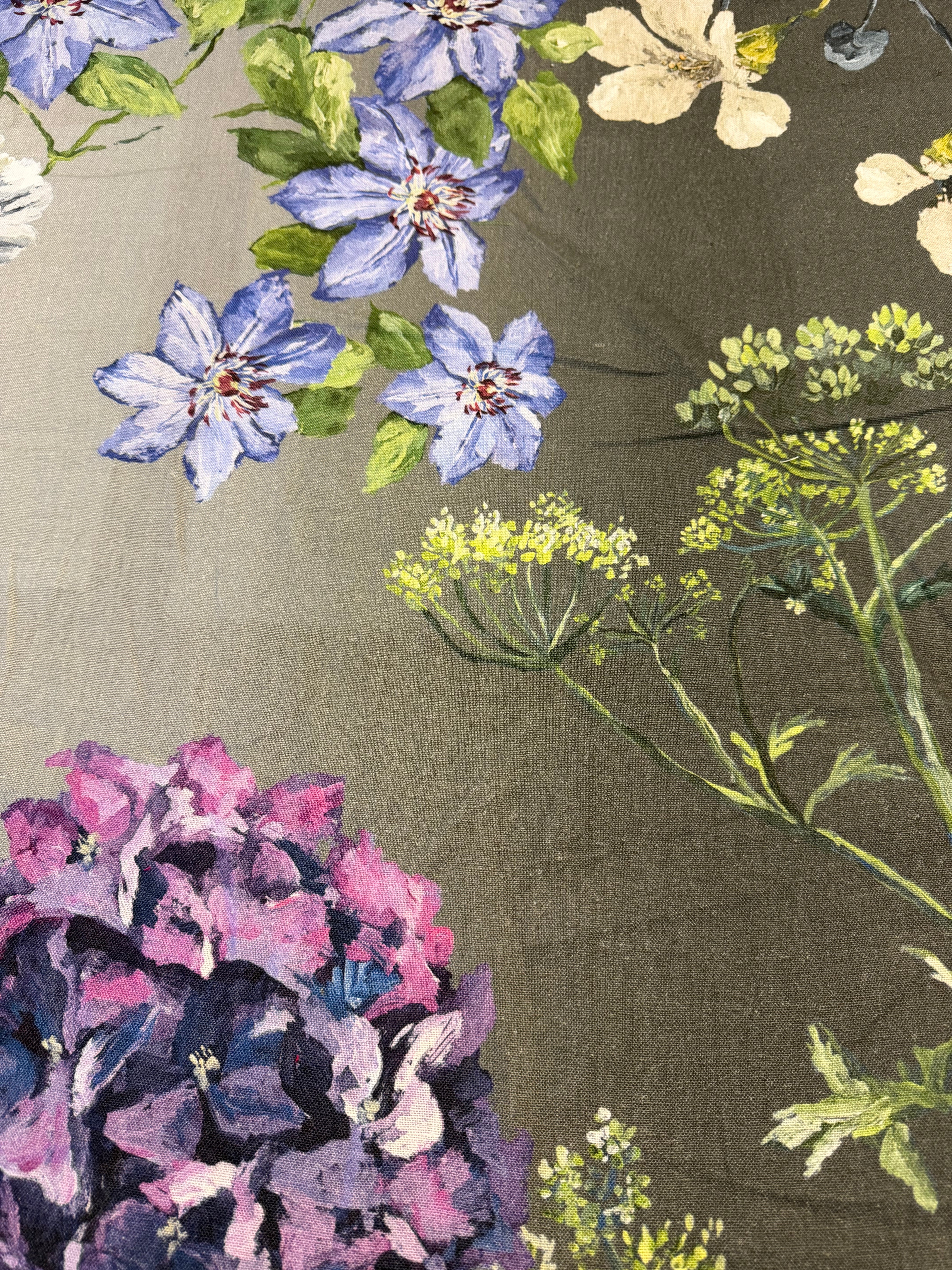 Botanical Printed Linen Fabric – Pink & Blue Floral Ombre – 140cm Wide