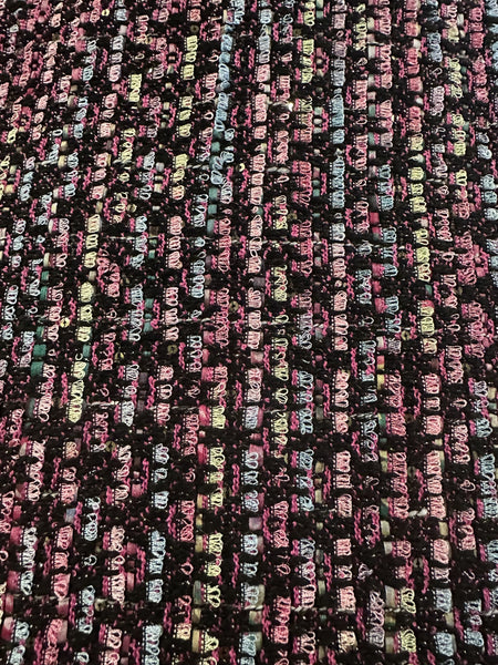 Chanel-Style Multi-Coloured Bouclé Fabric – Black, Pink, Blue & Green