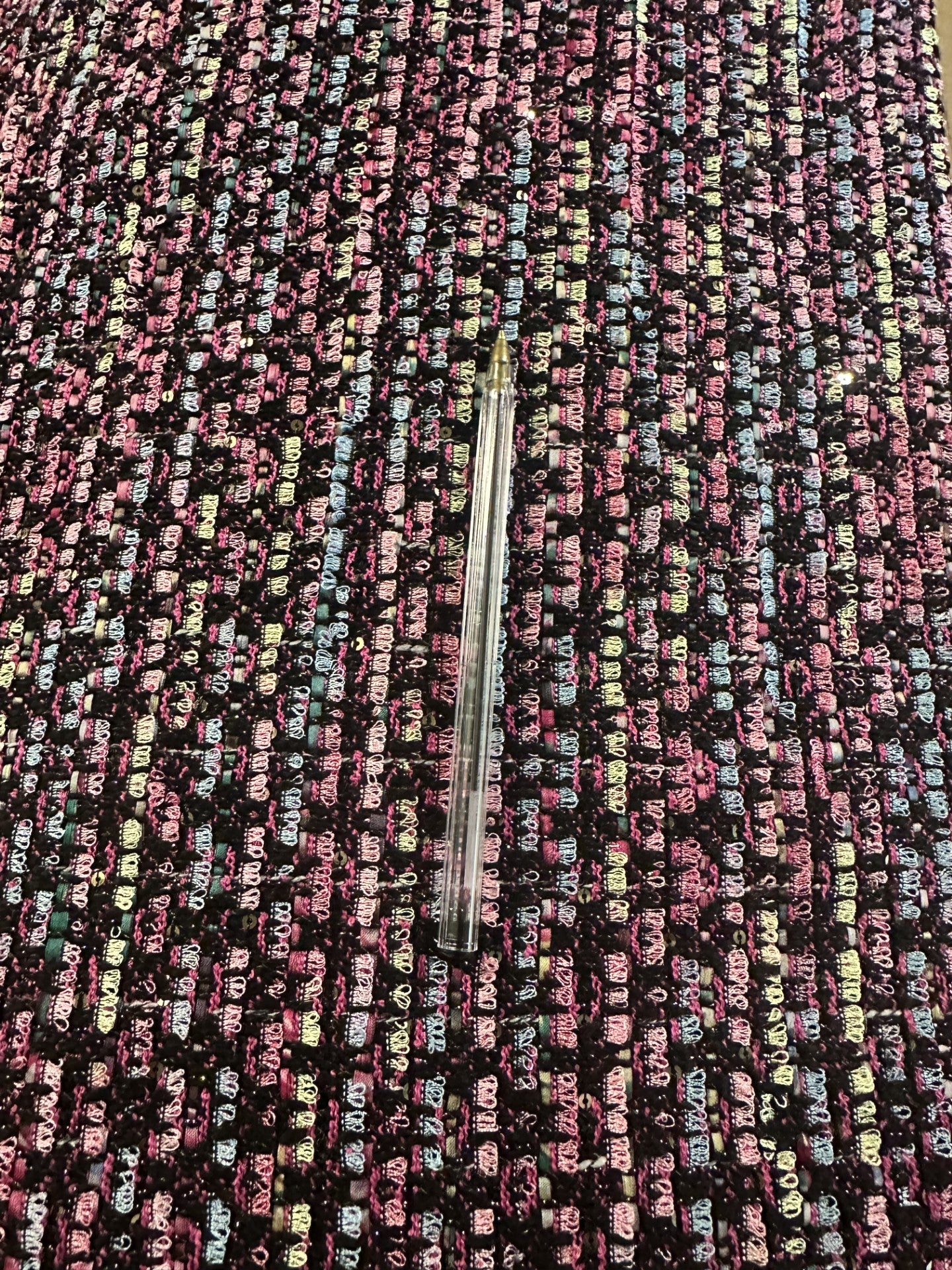 Chanel-Style Multi-Coloured Bouclé Fabric – Black, Pink, Blue & Green